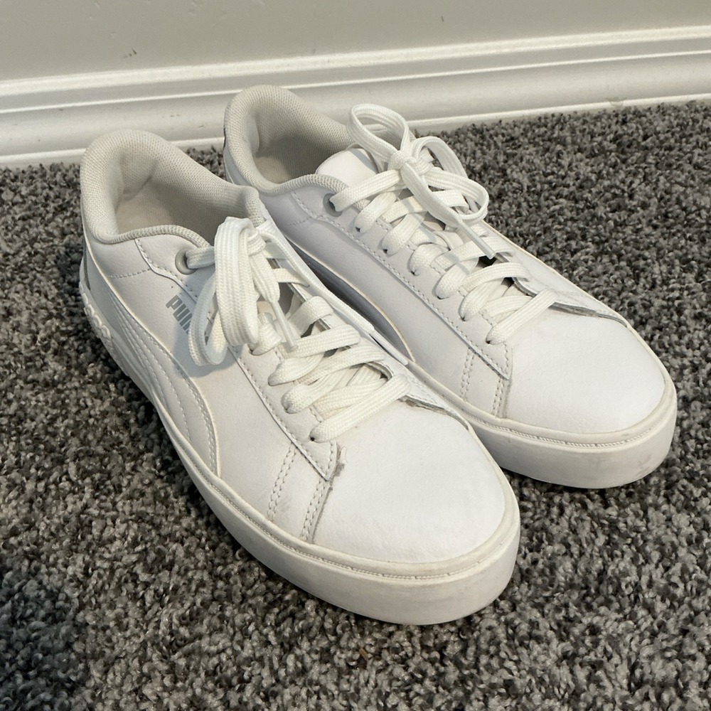 Puma Soft Foam Women's All White Lace up Low Sneaker Shoes Size 7